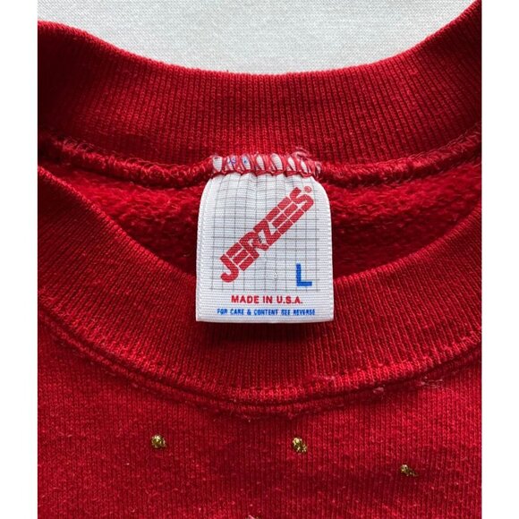 Ladies Vintage Christmas Sweatshirt Red Retro 80s Pullover Sweater Womens Santa - Picture 5 of 6